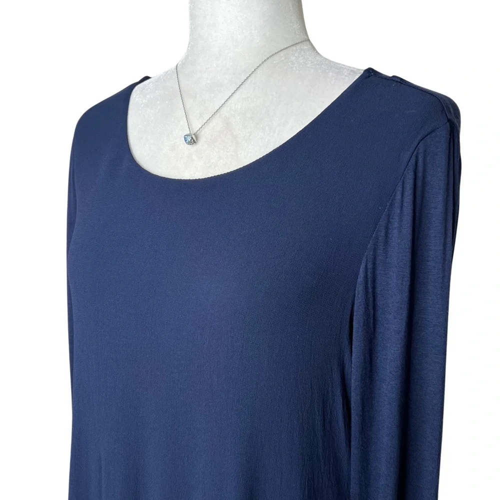 Chico’s Knit Woven Tunic Long Sleeve Asymmetrical Hem Navy Blue Small 570215863 - Picture 3 of 13